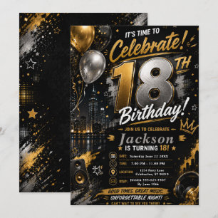 Black Gold Eighteenth Birthday Party Invitation
