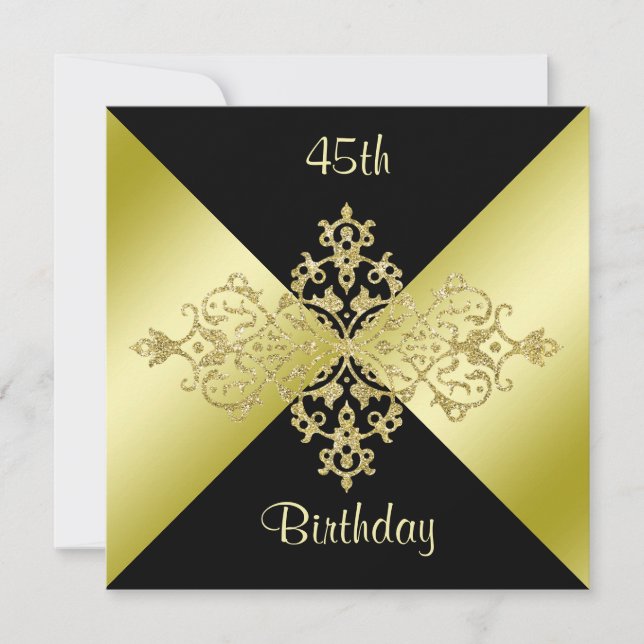 Black & Gold Elegance 45th Birthday Invitation (Front)
