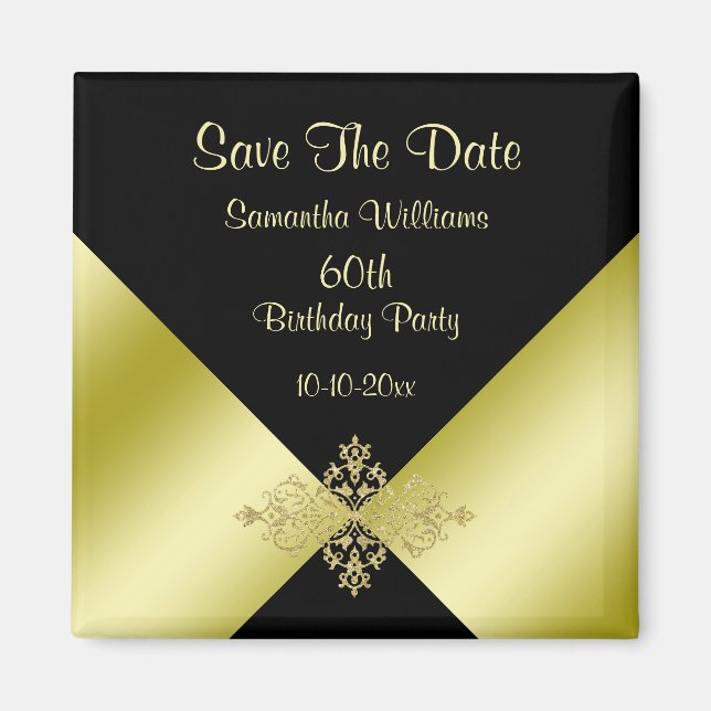 Black & Gold Elegance 60th Birthday Save The Date Magnet (Front)