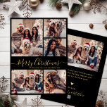 Black Gold Elegant 5 Photo Collage Christmas  Holiday Card<br><div class="desc">Elegant Calligraphy Simple Modern Black and Gold 5 Photo Collage Merry Christmas Script Holiday Card. This festive, minimalist, whimsical five (5) photo holiday greeting card template features a pretty grid photo collage and „Merry Christmas” greeting text which is written in a beautiful swirly hand lettering swash-tail font script in gold...</div>