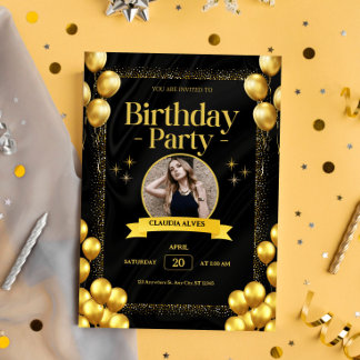Black Gold Elegant birthday invitation card