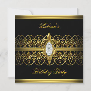 Black Gold Elegant Birthday Party Jewel Image Invitation