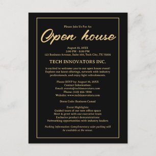 Black &Gold Elegant Business Open House Invitation Postcard