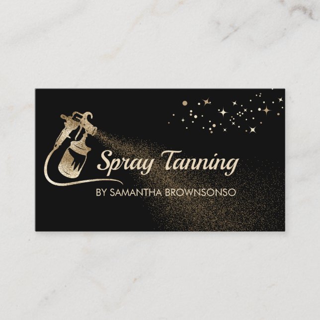 Black Gold Elegant Calligraphy Tan Spray Business Card (Front)