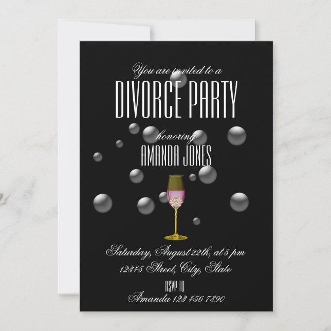  Black gold elegant champagne divorce party  Invitation (Front)