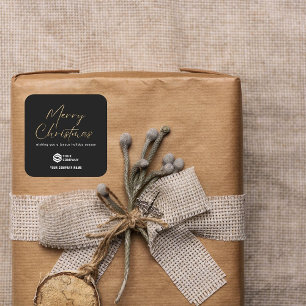 Black Gold Elegant Christmas Custom Logo Business Square Sticker