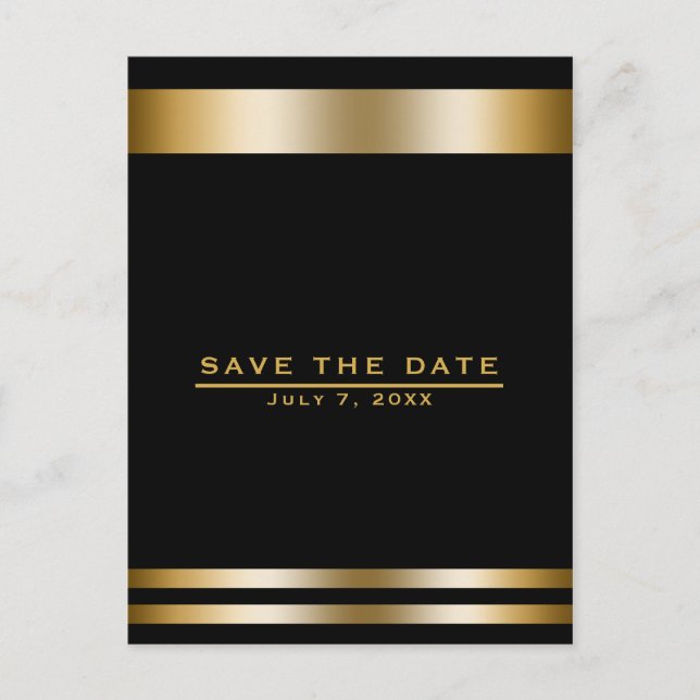 Black & Gold Elegant Engagement Save the Date Postcard (Front)