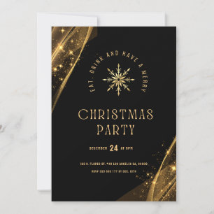 Black Gold Elegant Festive Christmas Party  Invitation