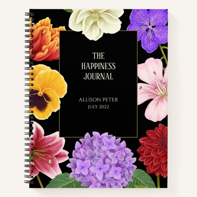 Black Gold Elegant Floral Happiness Journal (Front)
