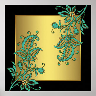 Black Gold Elegant Floral Wall Art Print