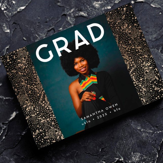 Black Gold Elegant Foil Botanicals Grad Photo Announcement (Creator Uploaded)