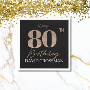 Black & Gold Elegant Glitter 80th Birthday Napkin