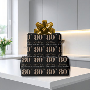 Black & Gold Elegant Glitter 80th Birthday  Wrapping Paper