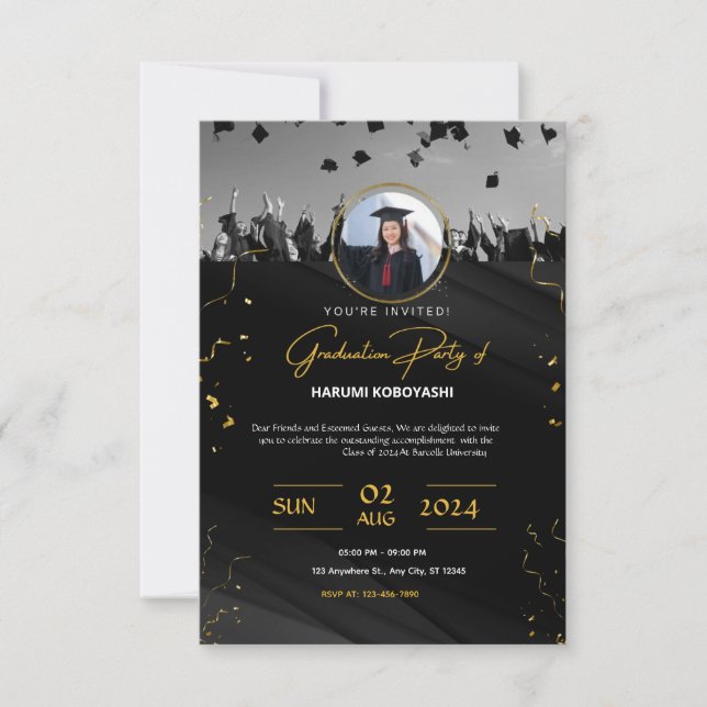 Black & Gold Elegant Graduation Party Invitation (Front)