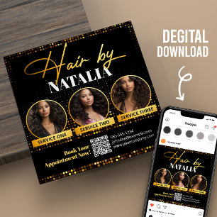 Black Gold Elegant Hair Stylist Digital Flyer Card