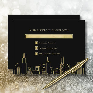 Black Gold Elegant Las Vegas Wedding RSVP Card 