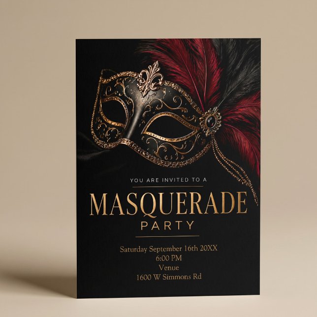 Black & Gold Elegant Masquerade Party Invitation (Creator Uploaded)