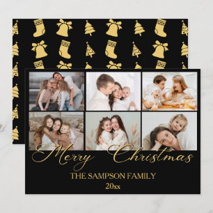 Black Gold Elegant Merry Christmas Photo Collage Holiday Card