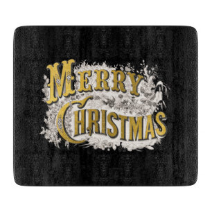 Black Gold Elegant Merry Christmas Rustic Vintage Cutting Board