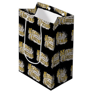 Black Gold Elegant Merry Christmas Rustic Vintage Medium Gift Bag