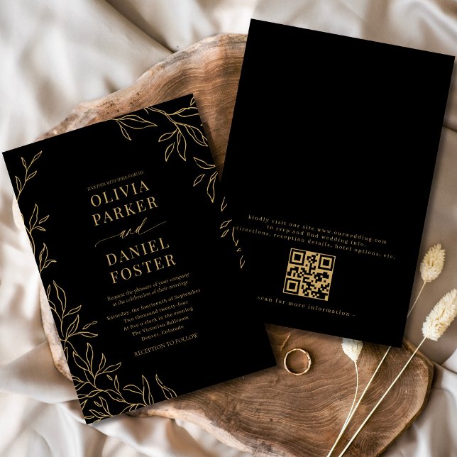 Black Gold Elegant Minimalist QR Code Wedding Invitation (Creator Uploaded)