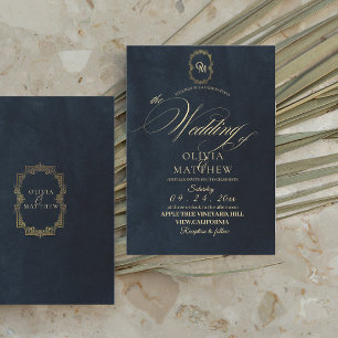 Black Gold Elegant Minimalist Wedding Invitation