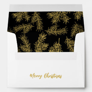 Black Gold Elegant Modern Botanical Christmas Card Envelope