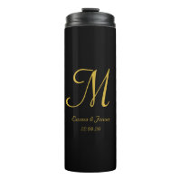 Black Gold Elegant Monogram Script Initial Name