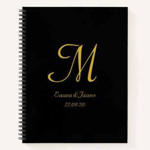 Black & Gold Elegant Monogram Script Name Planner  Notebook