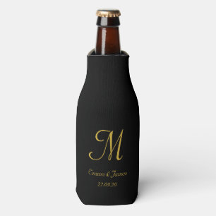 Black & Gold Elegant Monogram Script Party Bottle Cooler