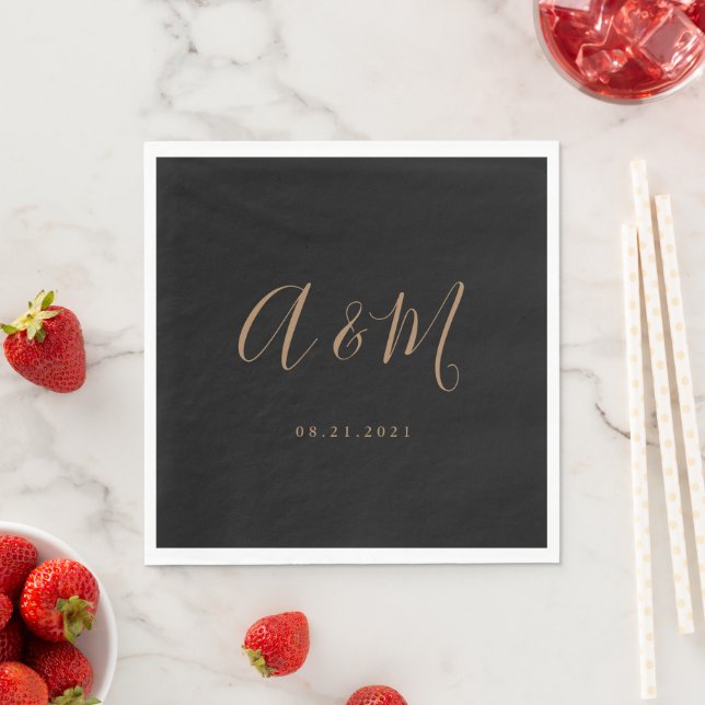Black Gold Elegant Monogram Wedding Napkin (Insitu)