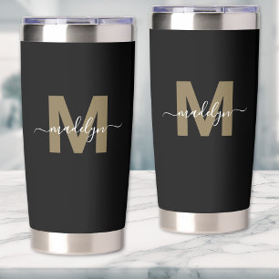 Black Gold Elegant Name Monogram Insulated Tumbler