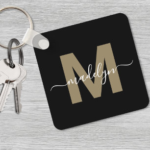 Black Gold Elegant Name Monogram Key Ring