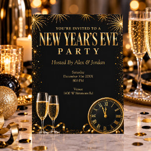 Black Gold Elegant New Year’s Eve Party Invitation