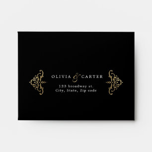 Black & gold elegant ornate vintage wedding RSVP Envelope