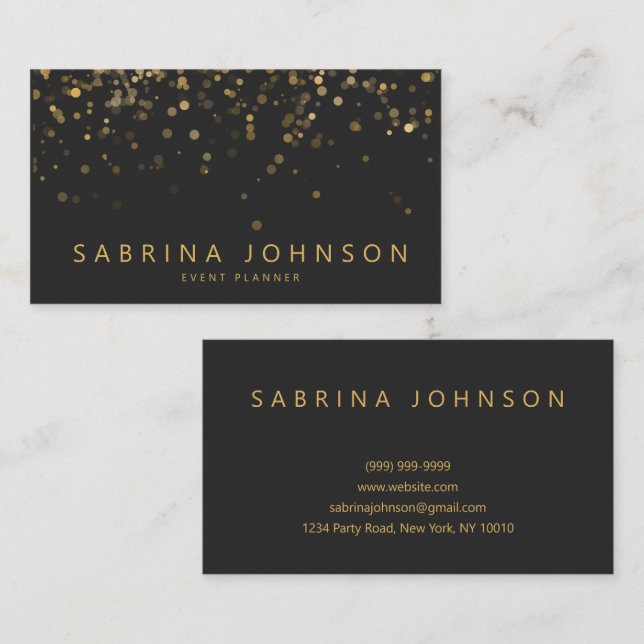Black Gold Elegant Party Planner Business Card (Front/Back)