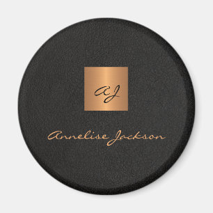 Black gold elegant personalised monogram name magnet