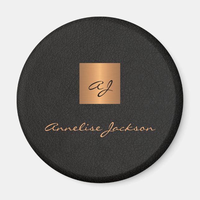 Black gold elegant personalised monogram name magnet (Front)