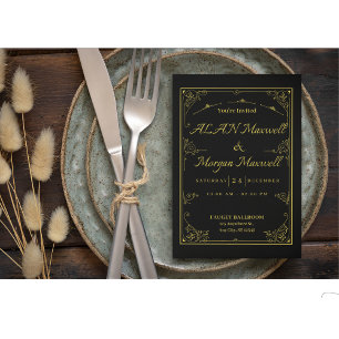 Black & Gold Elegant Photo Wedding Foil invitation