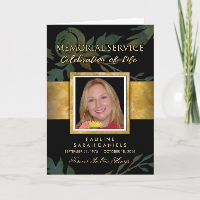 Black & Gold Elegant Rose Memorial Service Invite (Front)