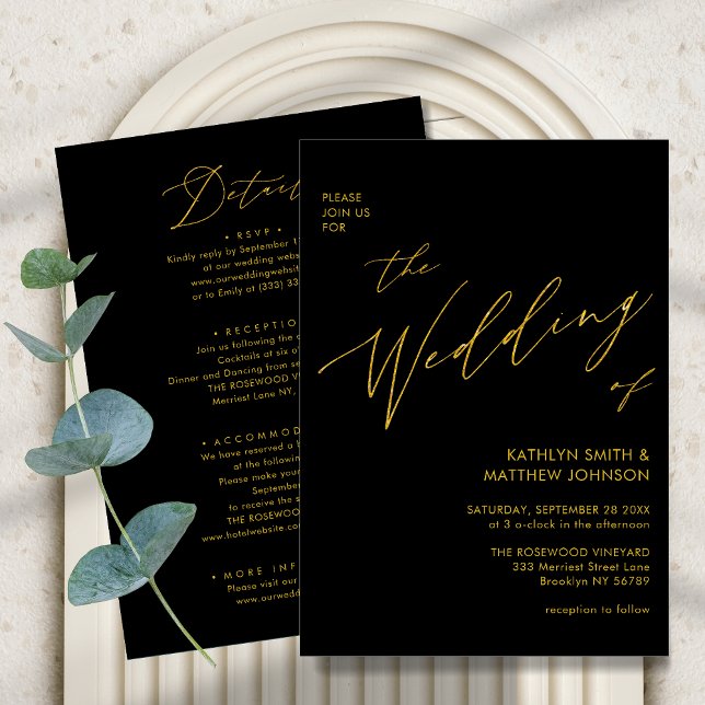 Black Gold Elegant Script All In One Wedding Invitation (Creator Uploaded)