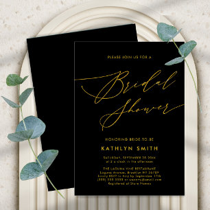 Black Gold Elegant Script Modern Bridal Shower Invitation