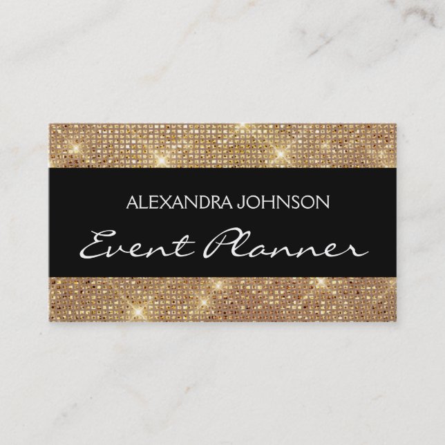 Black Gold Elegant Sparkly Even Planner Business Card (Front)