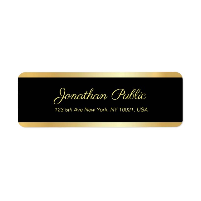 Black Gold Elegant Template Modern Return Address Label (Front)
