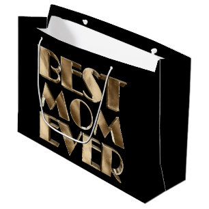 Black Gold Elegant Typography Best Mum Ever Large Gift Bag