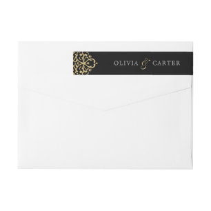 Black gold elegant vintage wedding return address  wrap around label