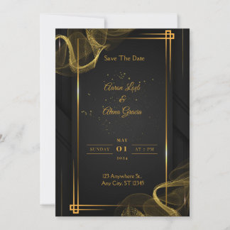 Black & Gold Elegant Wedding Invitation