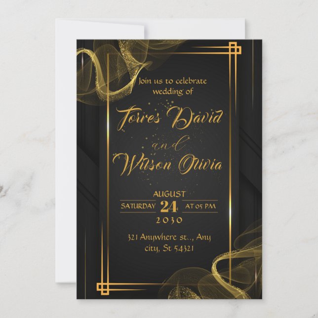 Black & Gold Elegant Wedding Invitation (Front)