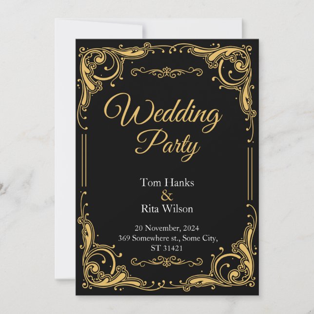 Black & Gold Elegant Wedding Party Invitation (Front)
