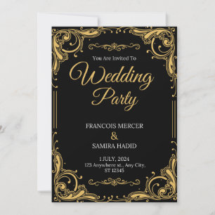 Black & Gold Elegant Wedding Party Invitation 